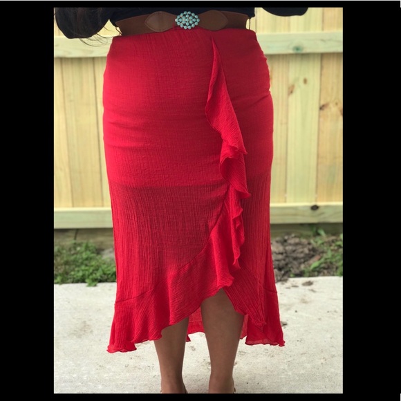 Red Ruffle Skirt - Picture 1 of 2